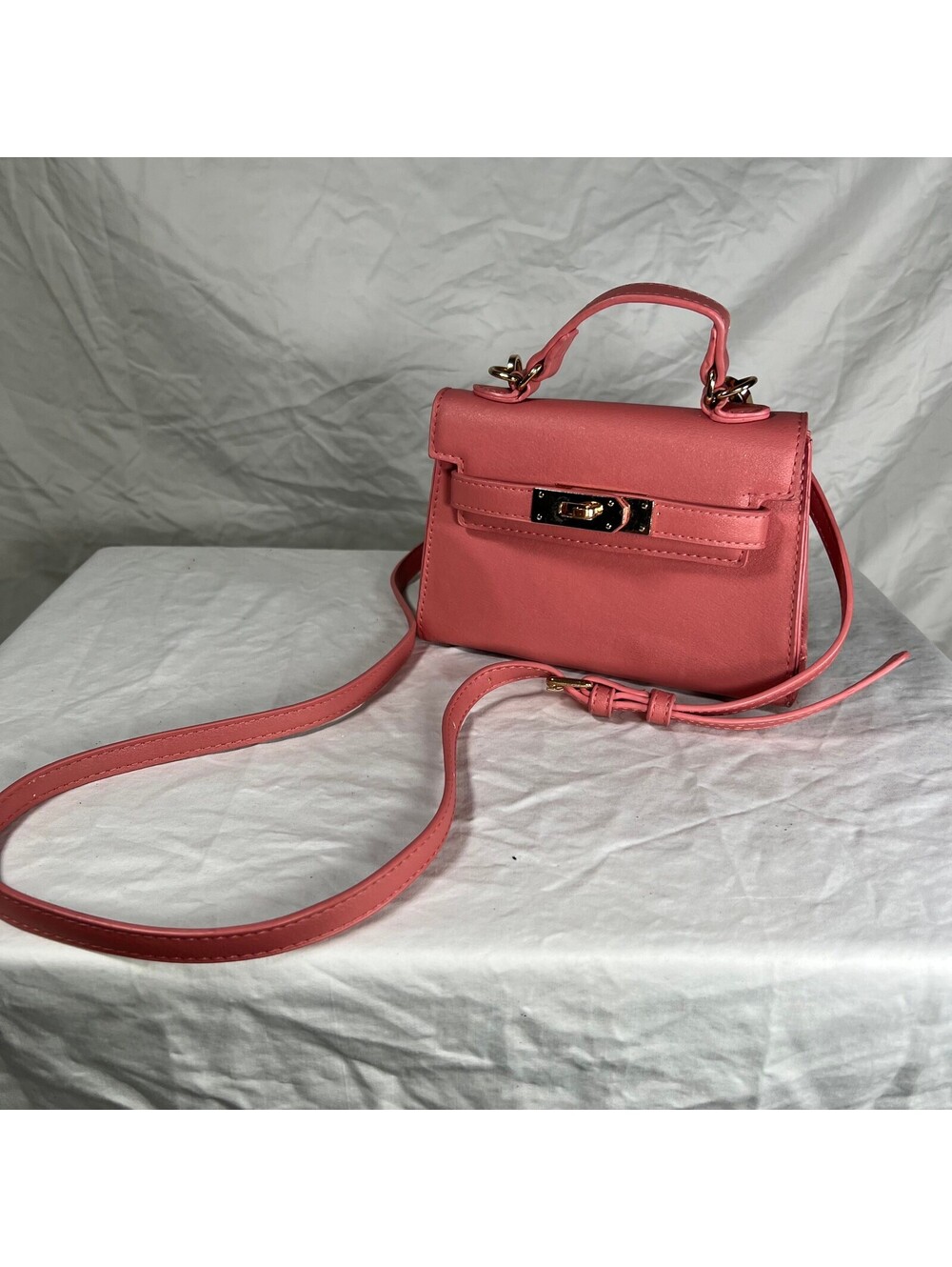 Fashion Nova Brenda Mini Bag Coral Pink Top Handle Crossbody Turn Lock